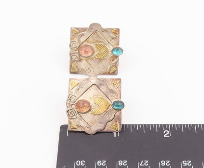 22k Gold & 925 Sterling Silver Vintage Earrings Gemstone Designer Studs  EG14060