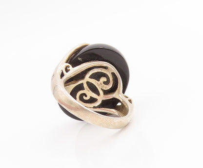 925 Sterling Silver Vintage Ring Large Cabochon Onyx Wave Band  Sz 8.5  RG33806