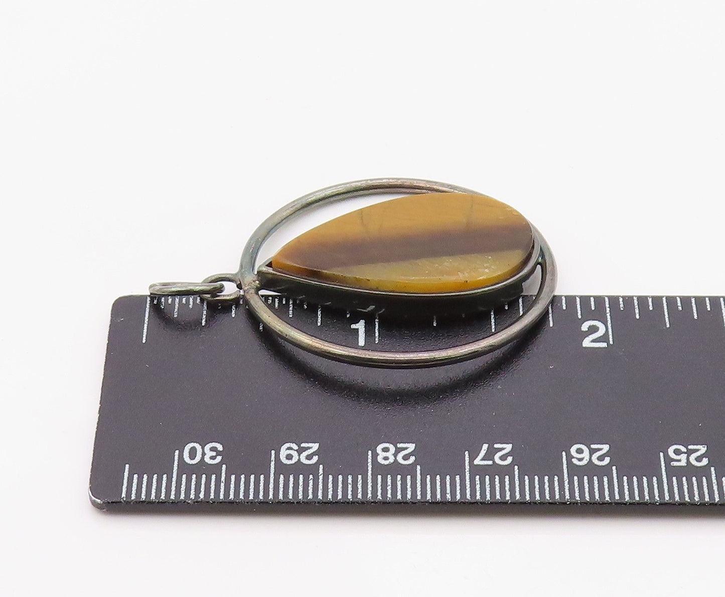 925 Sterling Silver Vintage Pendant Classic Tiger's Eye Geometric Charm  PT26349