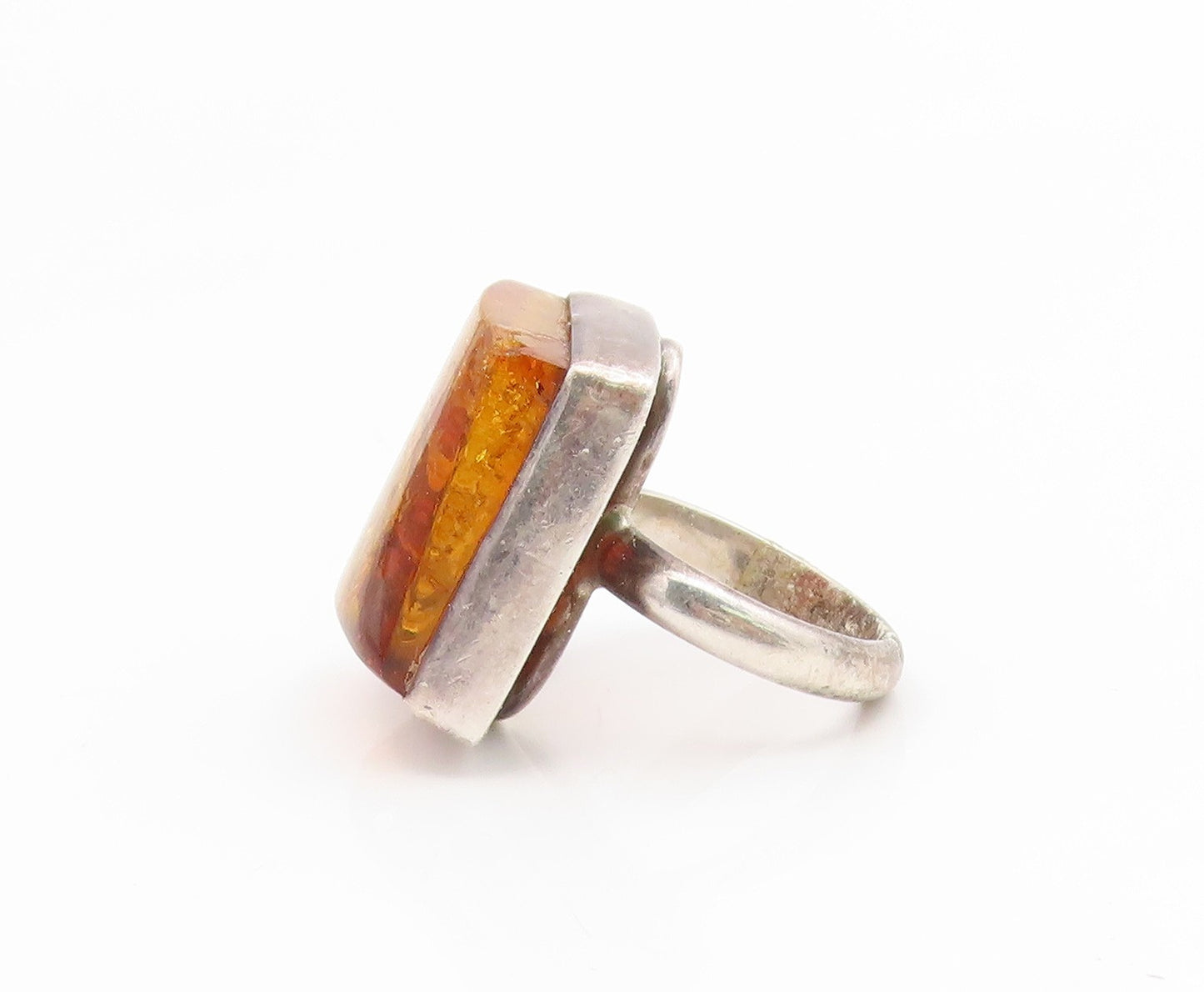 925 Sterling Silver Vintage Ring Amber Geometric Square Band  Sz 7.5  RG35265
