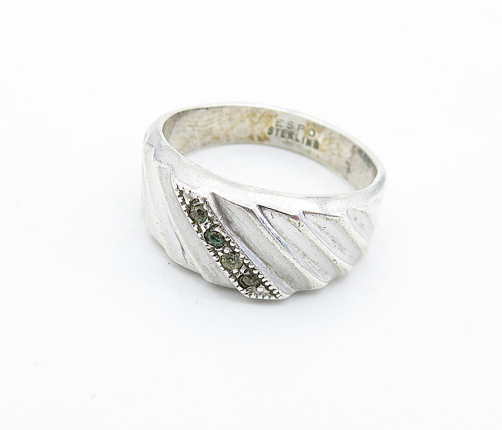 ESPO 925 Silver  Vintage Petite Topaz Shiny Graduated Band Ring Sz 7  RG6664