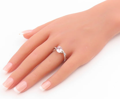 925 Sterling Silver Vintage Ring Modernist Pink CZ Wave Band  Sz 7  RG35639