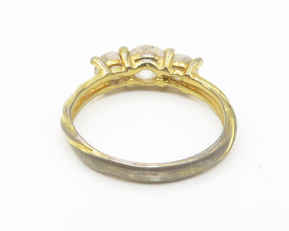 NF 925 Sterling Silver  Vintage Topaz 3 Stone Twist Band Ring Sz 8  RG11232