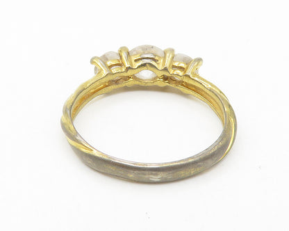 NF 925 Sterling Silver  Vintage Topaz 3 Stone Twist Band Ring Sz 8  RG11232