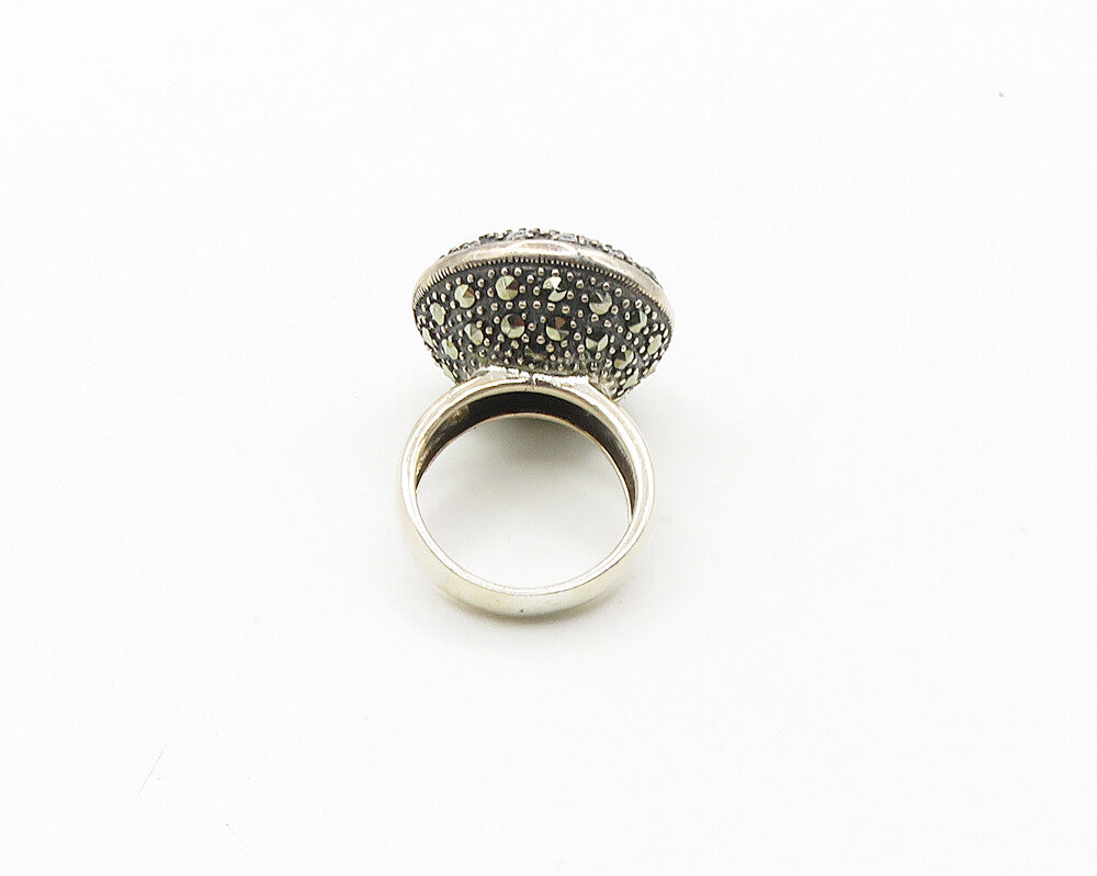 925 Silver  Vintage Hematite & Cubic Zirconia Cocktail Ring Sz 7  RG18412