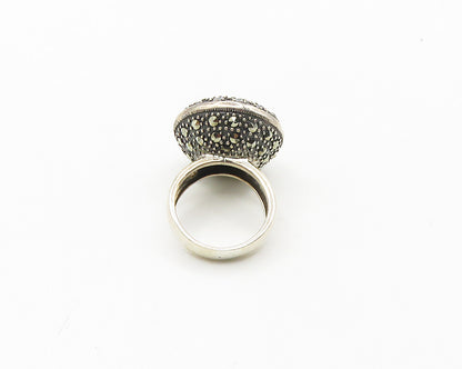 925 Silver  Vintage Hematite & Cubic Zirconia Cocktail Ring Sz 7  RG18412
