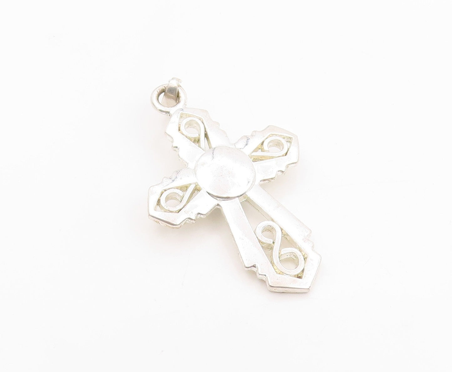 925 Sterling Silver Vintage Pendant Cabochon Larimar Religious Cross  PT26113