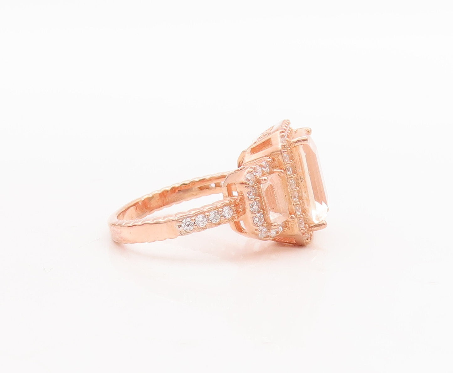 925 Sterling Silver Vintage Ring Rose Gold Plated Morganite Topaz  Sz 6  RG29439