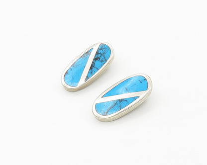 MEXICO 925 Sterling Silver  Vintage Turquoise Non Pierce Earrings  EG8976