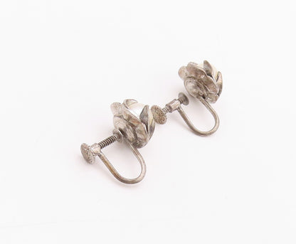 925 Sterling Silver Vintage Earrings Designer Dark Tone Pearl Studs  EG13445