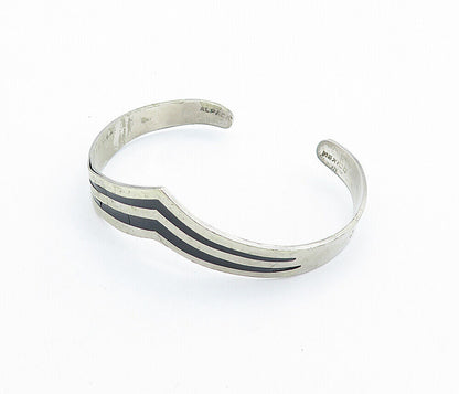 MEXICO 925 Silver  Vintage Black Onyx Striped Pointed Cuff Bracelet  BT2522