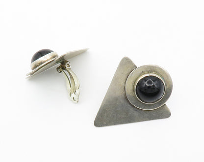 ELAINE 925 Sterling Silver  Vintage Black Onyx Non Pierce Earrings  EG7478