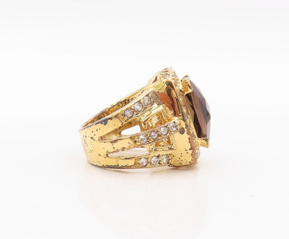 925 Sterling Silver Vintage Ring Gold Plated Smoky Quartz & Topaz  Sz 7  RG29975