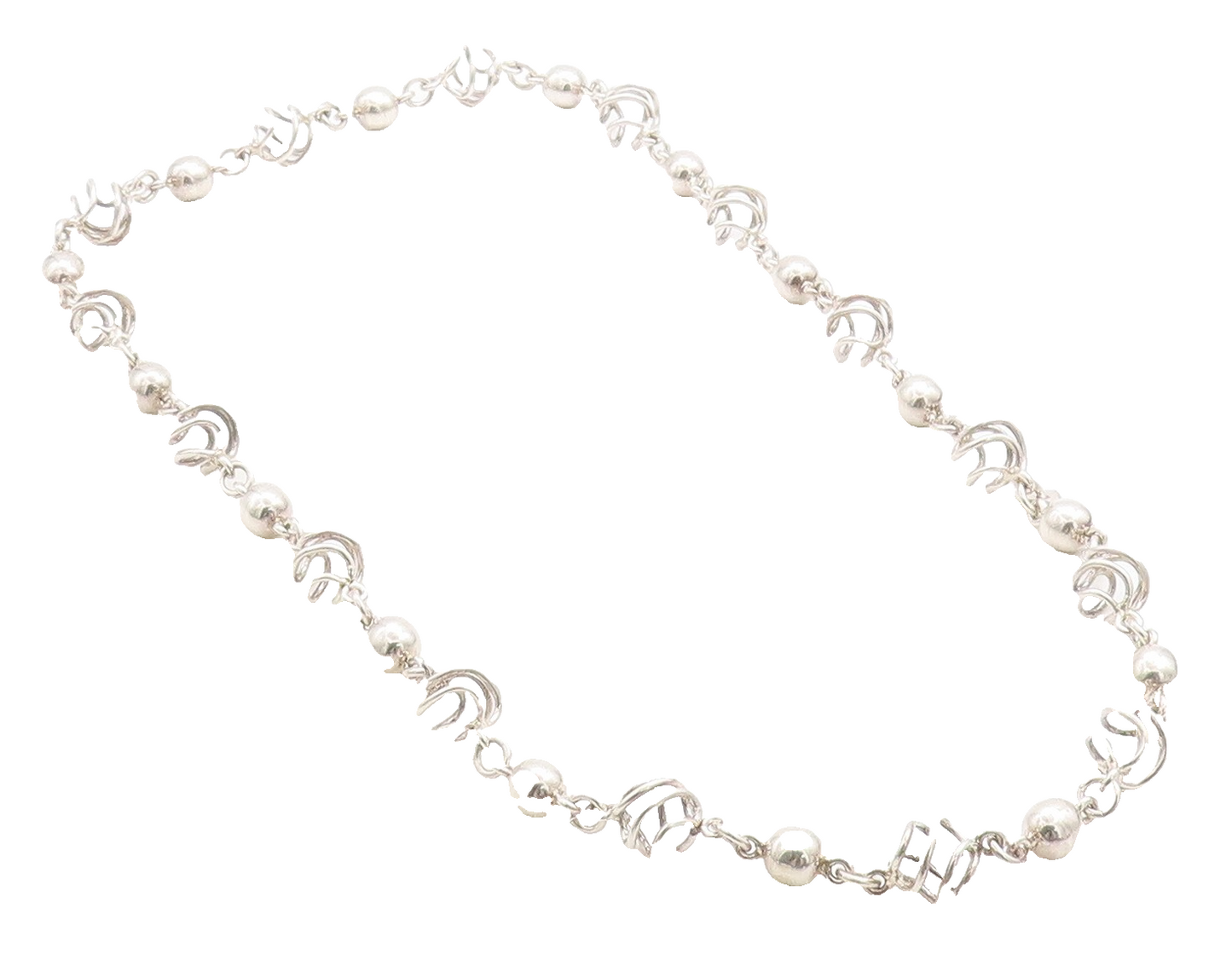 MEXICO 925 Sterling Silver  Vintage Shiny Cage Sphere Chain Necklace  NE1408