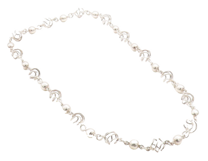 MEXICO 925 Sterling Silver  Vintage Shiny Cage Sphere Chain Necklace  NE1408