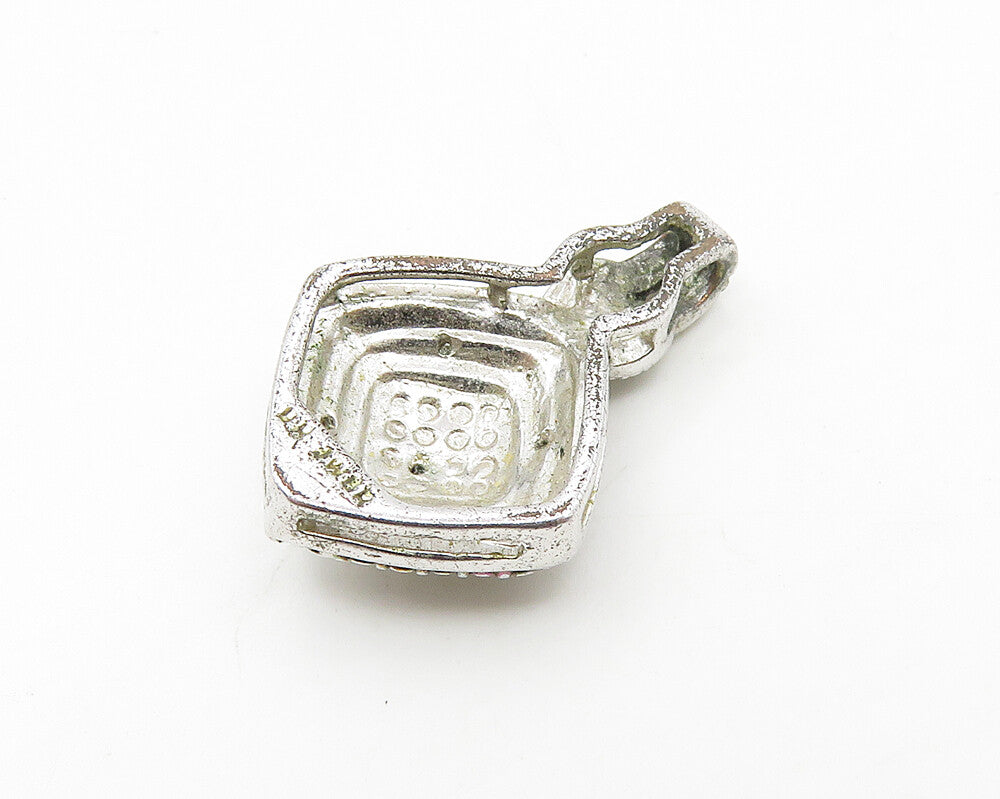 925 Sterling Silver  Shiny Genuine Diamond Two Tone Square Pendant  PT13889