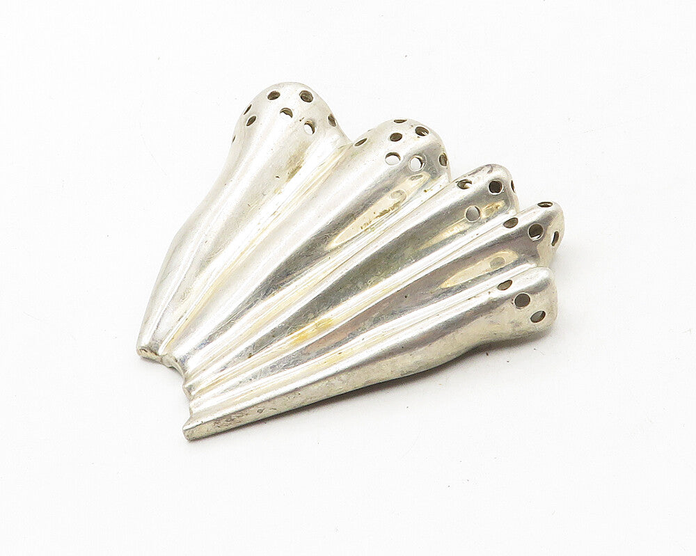 N&R 925 Sterling Silver  Vintage Modernist Cutout Fan Design Brooch Pin BP4146