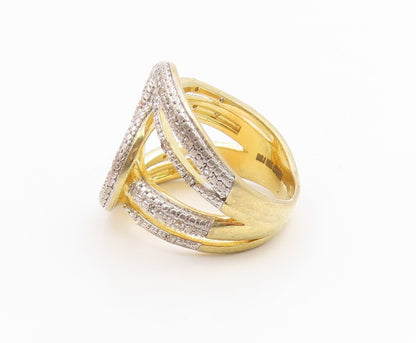 925 Sterling Silver Vintage Ring Gold Plated Real Diamonds Loop  Sz 6  RG35884