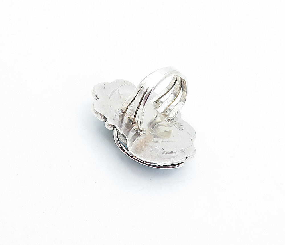 NAVAJO 925 Silver  Vintage Turquoise Leaf Swirl Cocktail Ring Sz 6  RG3871