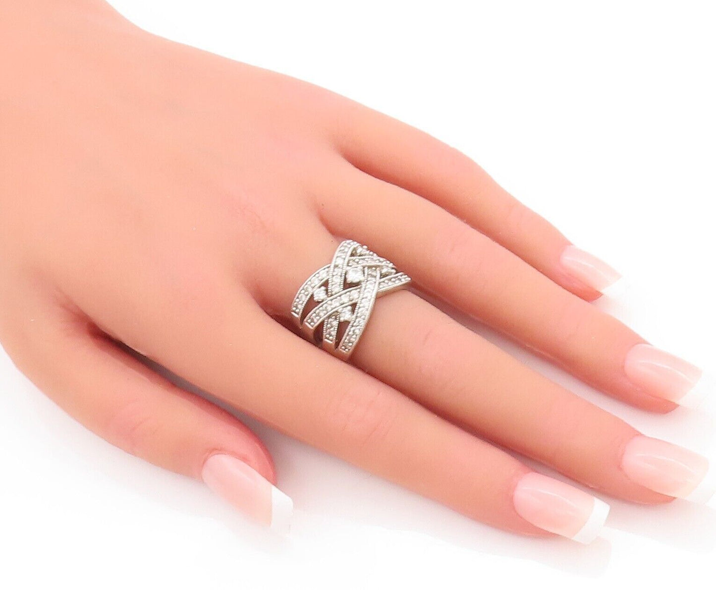 925 Sterling Silver Vintage Ring ESPO Cutout Designer Inlay CZ  Sz 7  RG28337