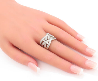 925 Sterling Silver Vintage Ring ESPO Cutout Designer Inlay CZ  Sz 7  RG28337