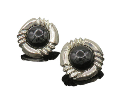 925 Silver & 14K GOLD  Vintage Black Onyx Non Pierce Drop Earrings  EG10650