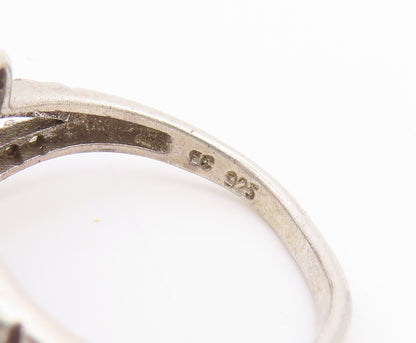 925 Sterling Silver Vintage Ring CZ Interlocking Love Heart Band  Sz 8  RG35563