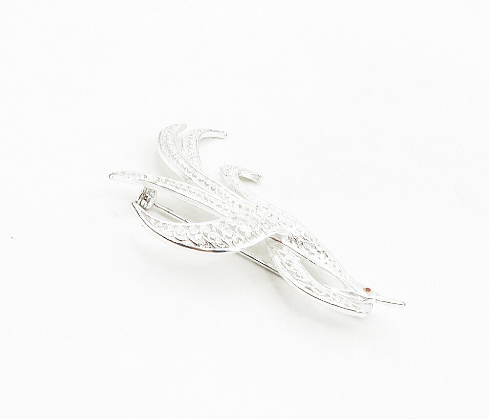 GERMANY 925 Sterling Silver  Vintage Shiny Filigree Floral Brooch Pin  BP3263