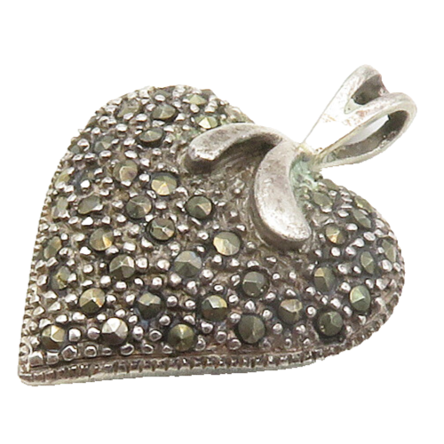 925 Sterling Silver  Vintage Sparkling Marcasite Love Heart Pendant  PT11499