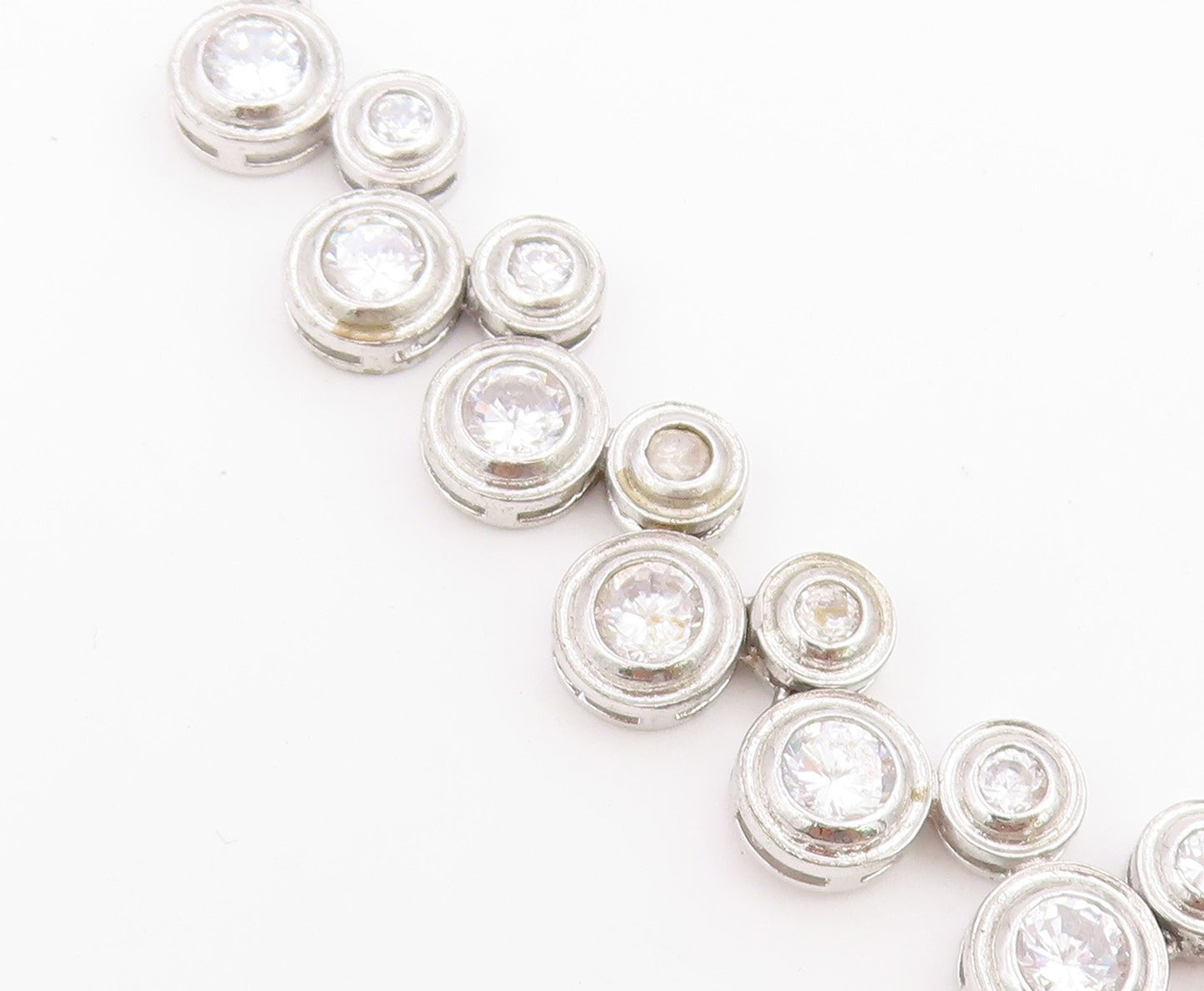 925 Sterling Silver Vintage Necklace Modern CZ Cascading Bubble Choker  NE4900