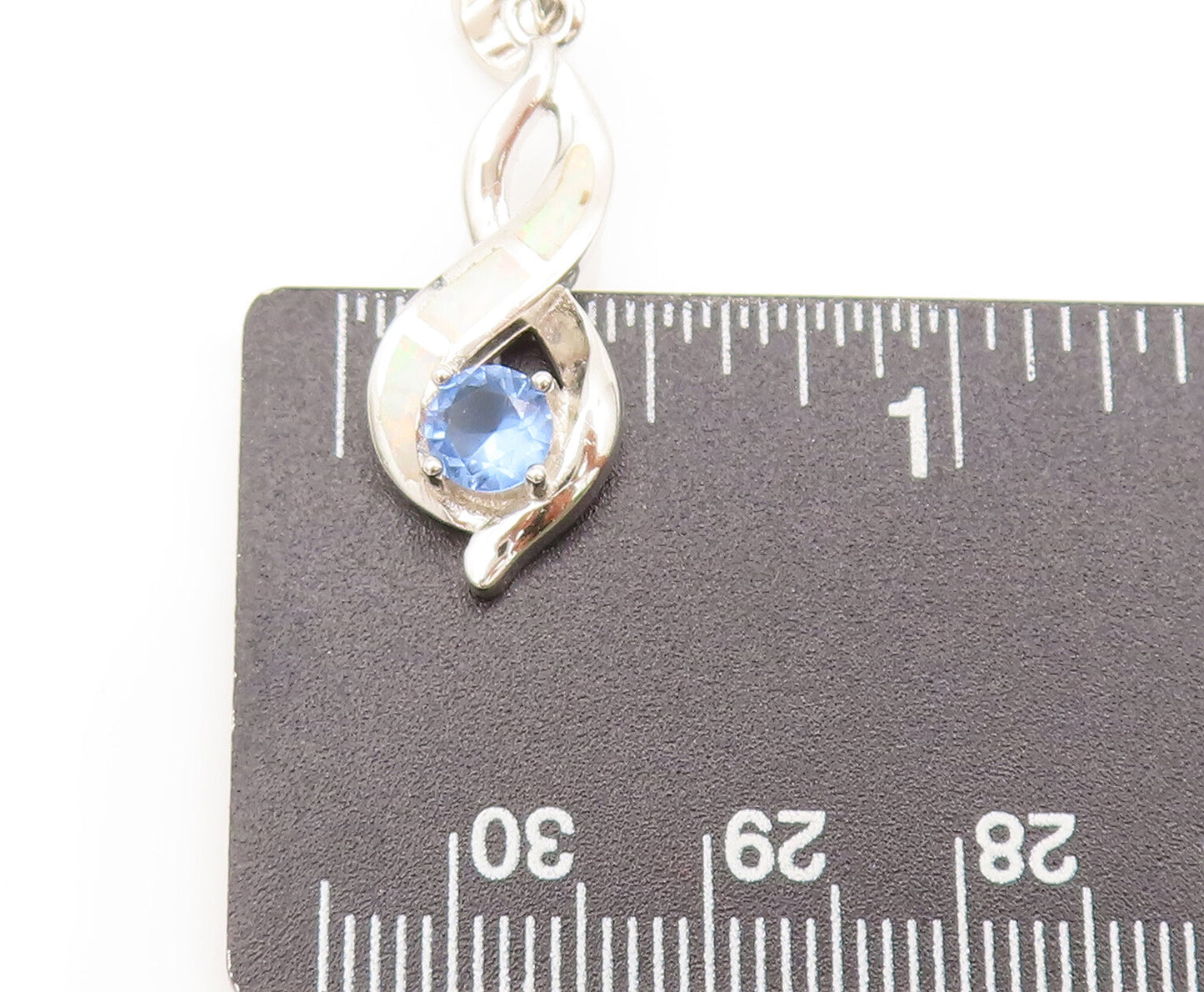 925 Sterling Silver  Vintage Swirly Fire Opal Loop Blue Topaz Pendant  PT22263