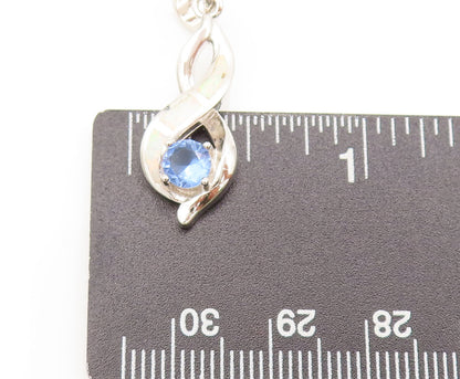 925 Sterling Silver  Vintage Swirly Fire Opal Loop Blue Topaz Pendant  PT22263