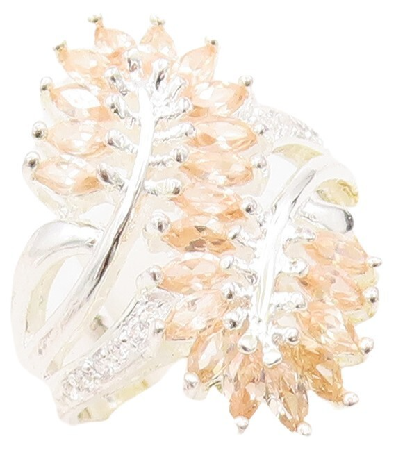 925 Sterling Silver Vintage Ring Marquise Cut Floral Topaz Bypass Sz 7.5 RG31132