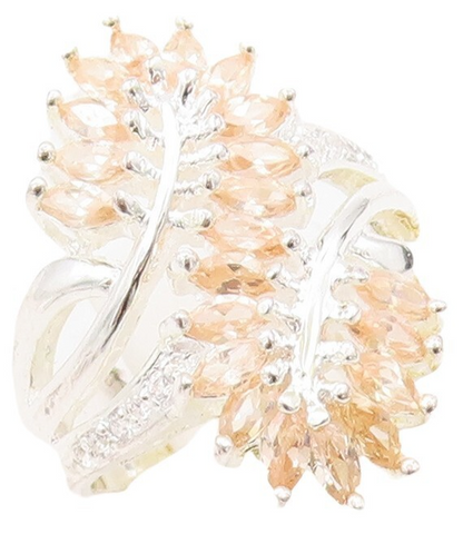 925 Sterling Silver Vintage Ring Marquise Cut Floral Topaz Bypass Sz 7.5 RG31132