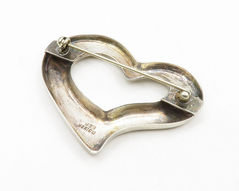 MEXICO 925 Sterling Silver  Vintage Smooth Open Love Heart Brooch Pin  BP5124