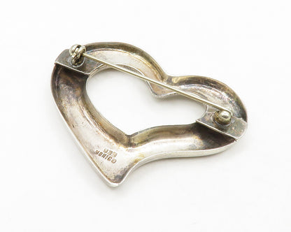 MEXICO 925 Sterling Silver  Vintage Smooth Open Love Heart Brooch Pin  BP5124