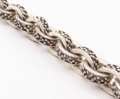 925 Sterling Silver Vintage Bracelet Solid Beads Carved Interlocked Ring BT10544