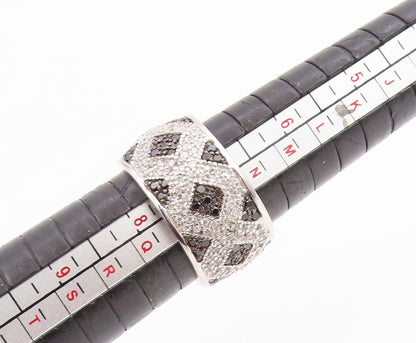 925 Sterling Silver Vintage Ring Spinel & CZ Geometric Pattern Band Sz 7 RG35664