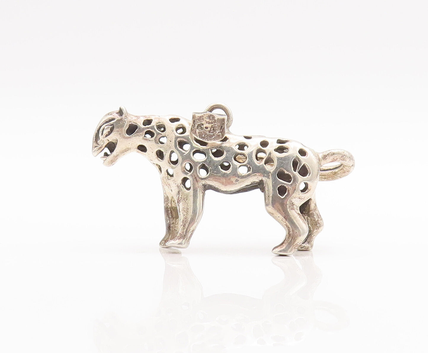 925 Sterling Silver Vintage Pendant Solid 3d Carved Patched Leopard  PT23232