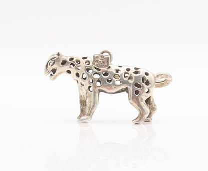 925 Sterling Silver Vintage Pendant Solid 3d Carved Patched Leopard  PT23232