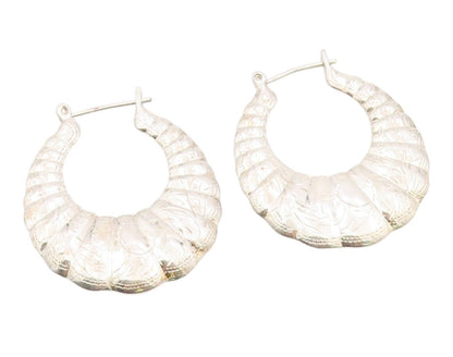 925 Sterling Silver Vintage Earrings Modernist Etched Croissant Hoops  EG14409