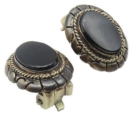 N.C.V. 925 Sterling Silver Vintage Antique Black Onyx Drop Earrings EG5763