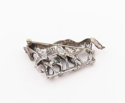 OTT 925 Silver  Vintage Shiny Dark Tone Horse Family Heavy Brooch Pin  BP8163