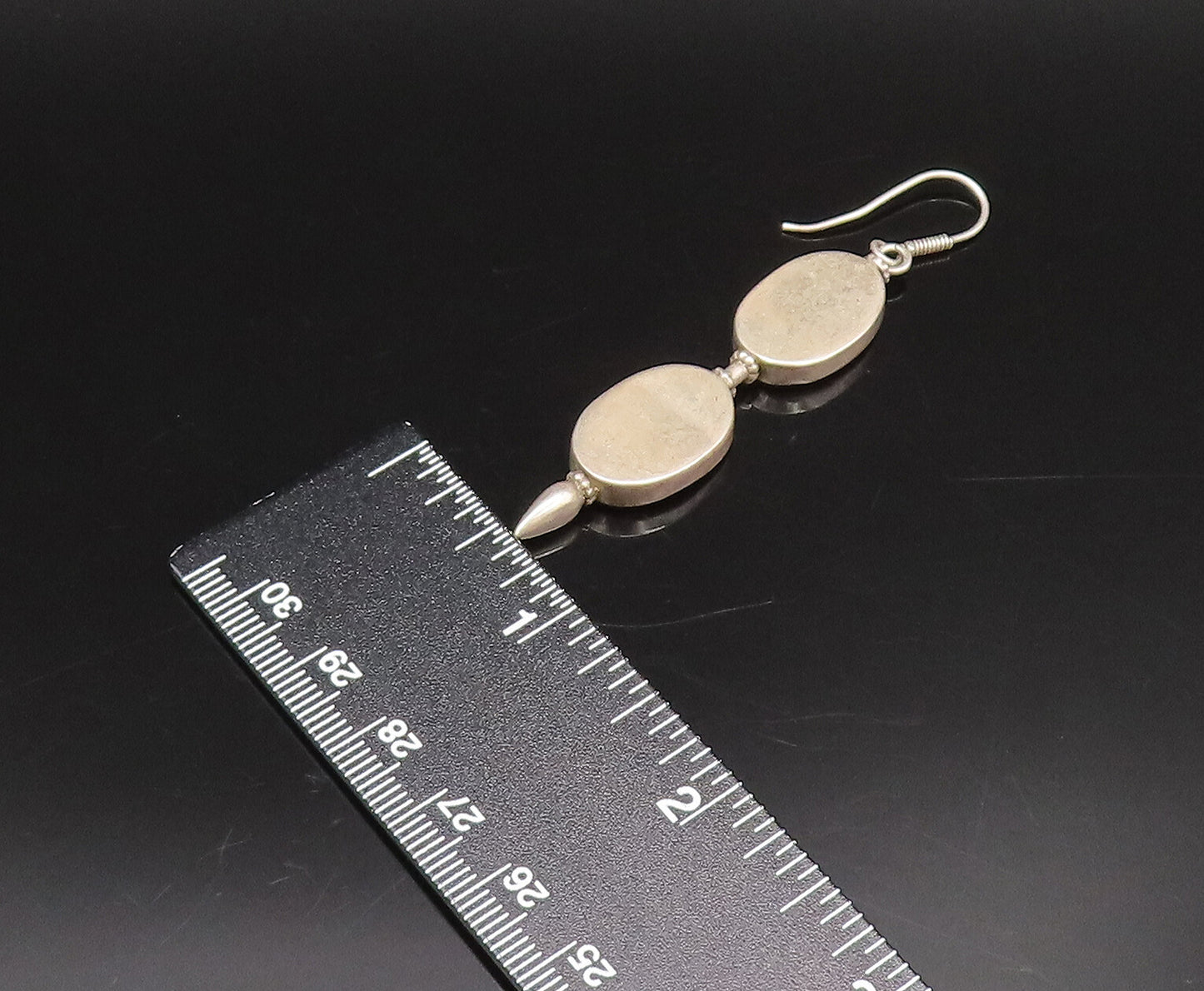 925 Silver  Vintage Minimalist Double Oval & Pointed Bar Earrings  EG12168