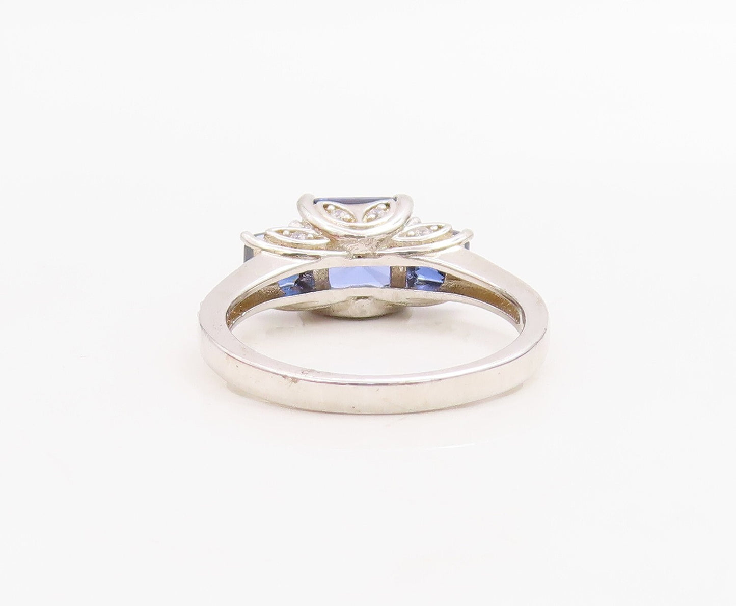 925 Sterling Silver Vintage Ring Stackable Sapphire & CZ Inlay  Sz 7  RG30988