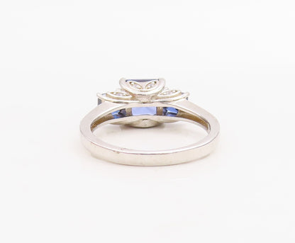 925 Sterling Silver Vintage Ring Stackable Sapphire & CZ Inlay  Sz 7  RG30988