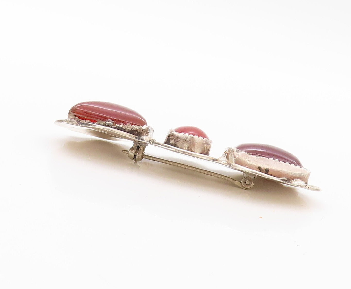 925 Sterling Silver Vintage Brooch Pin OTERO NAVAJO Carnelian Cutout   BP11166
