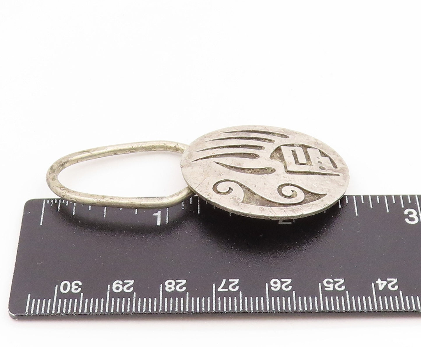 925 Sterling Silver Vintage Key Chain NAVAJO Carved Bear Paw Overlay Fob  TR4210