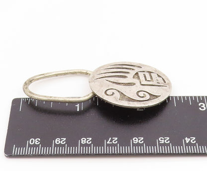 925 Sterling Silver Vintage Key Chain NAVAJO Carved Bear Paw Overlay Fob  TR4210