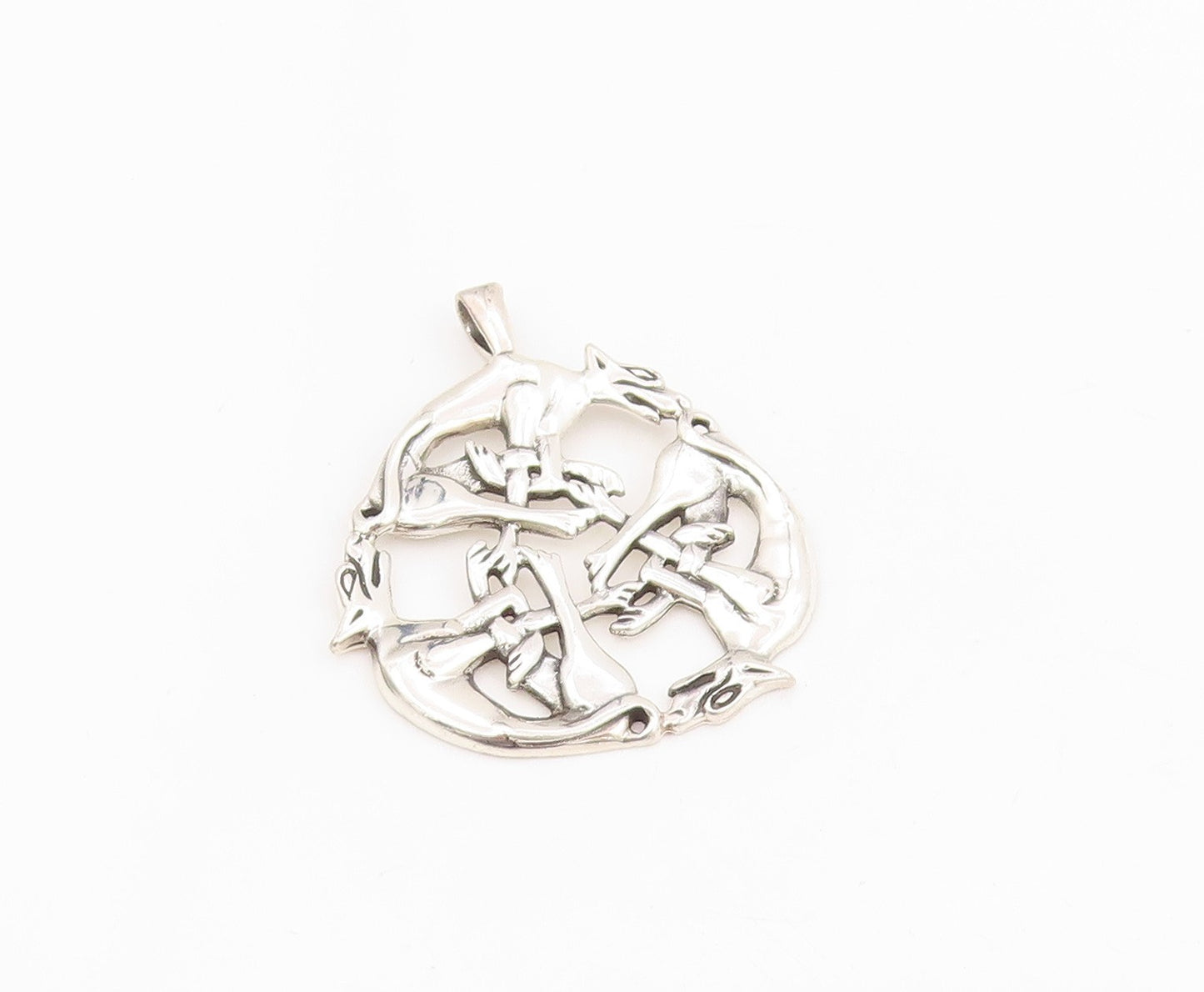 925 Sterling Silver Vintage Pendant Intertwined Triple Celtic Wolves  PT25615